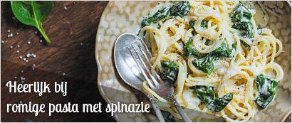 Heerlijk bij romige pasta met spinazie