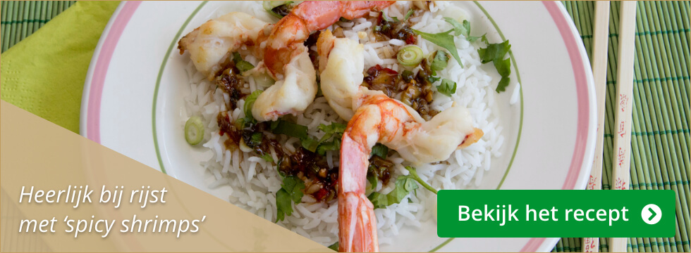 Heerlijk bij rijst met spicy shrimps